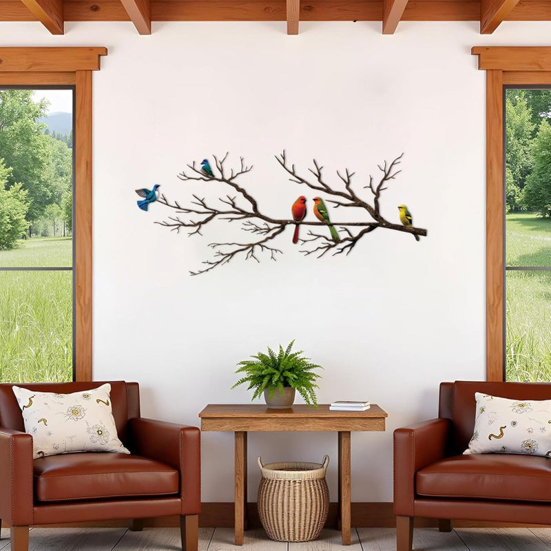ESTART Metal Birds Wall Art, Metal Vivid Birds on Branch Silhouette Wall Decor Black Leaves with Bird Outdoor Hanging Wall Sculpture for Home Balcony Garden (Vintage Color, Large) - Image 4
