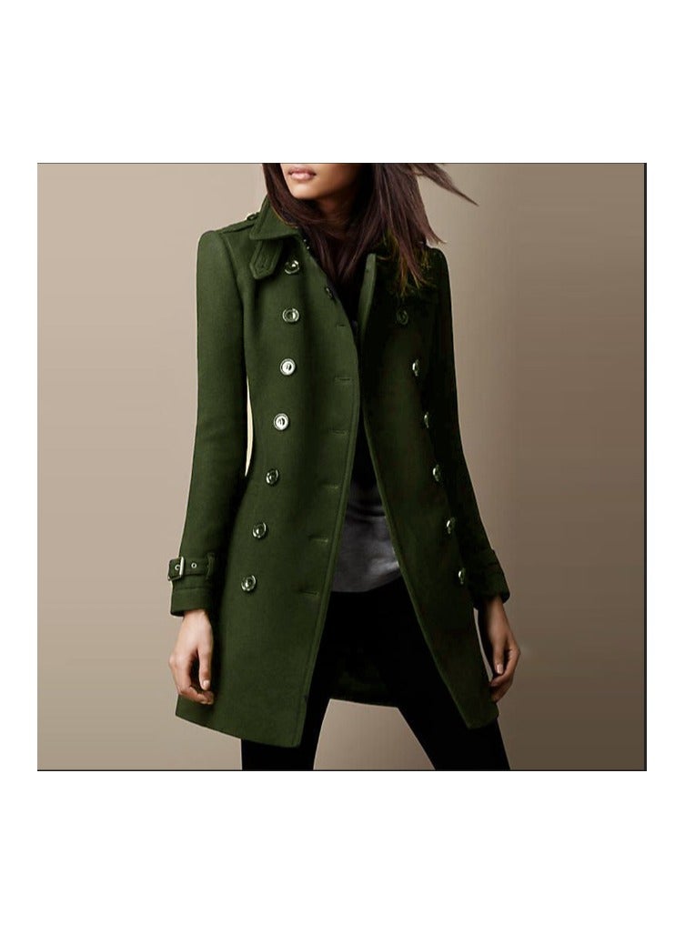 Loquat Squality Double Breasted Long Coat women Green - Image 1