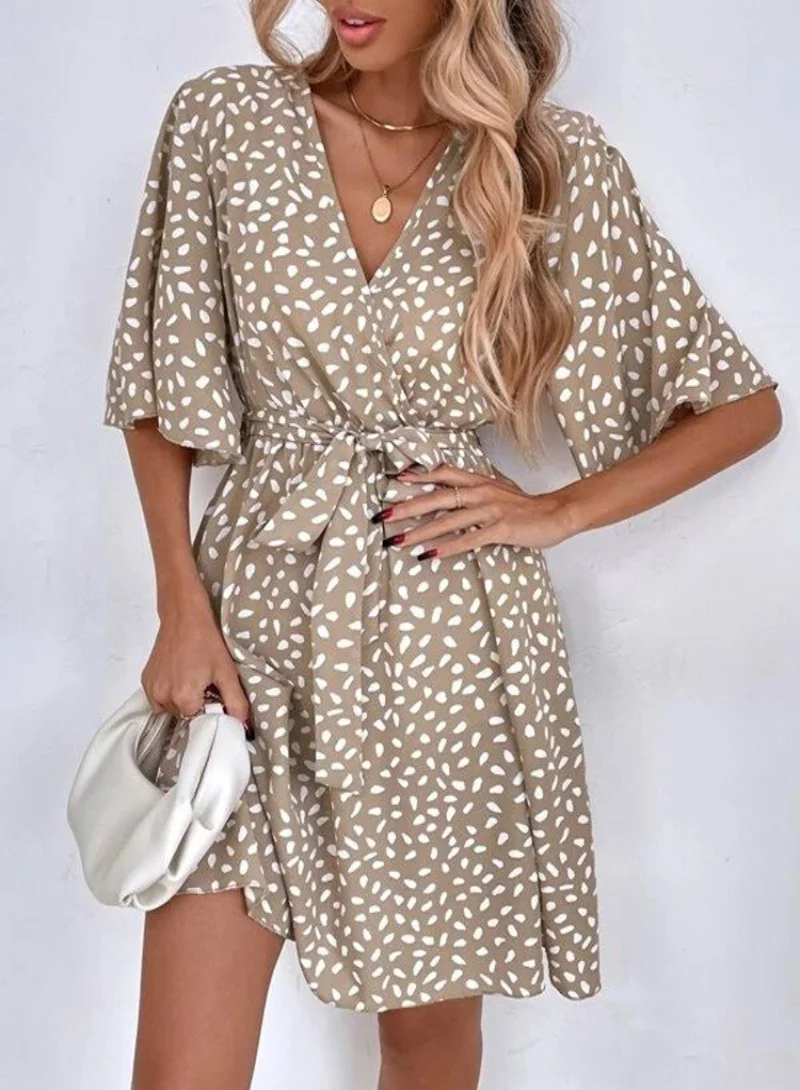 يونيكي Brown Animal Printed Fit  Flare Mini Dress
