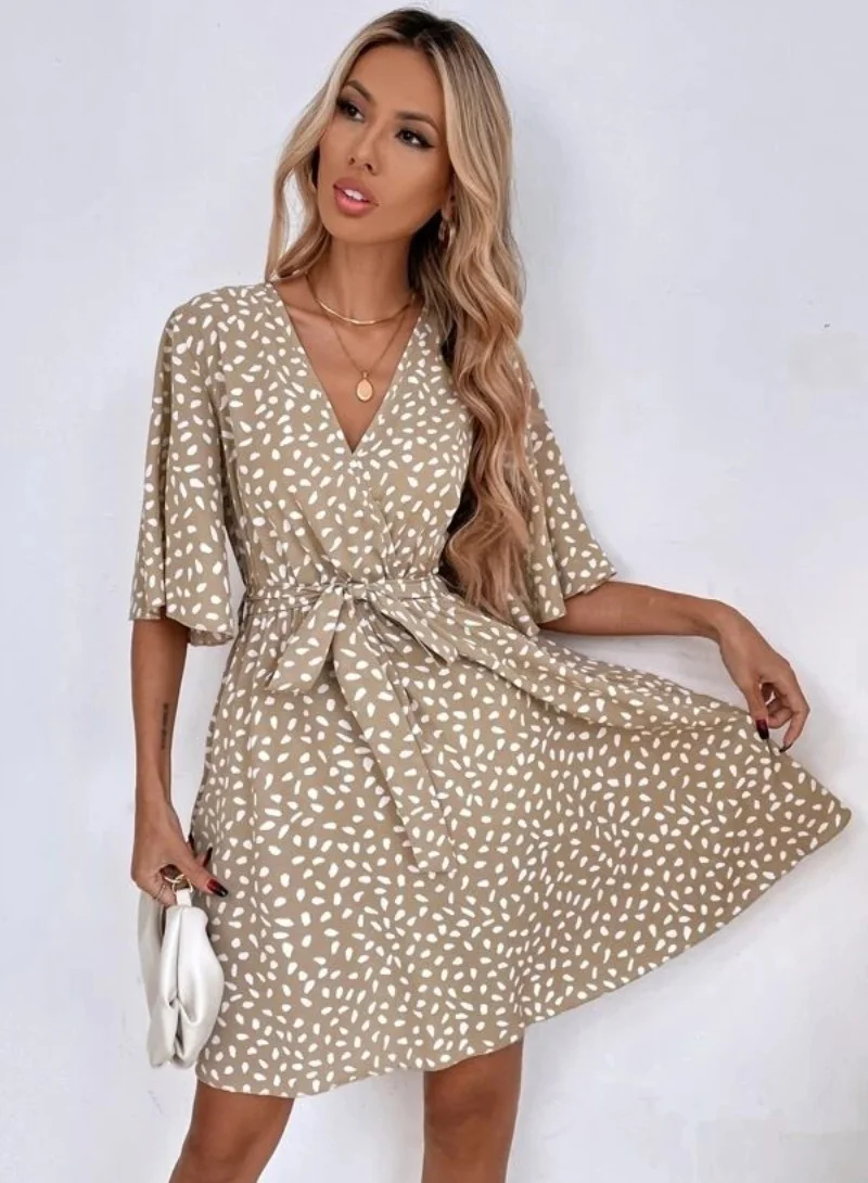 يونيكي Brown Animal Printed Fit  Flare Mini Dress