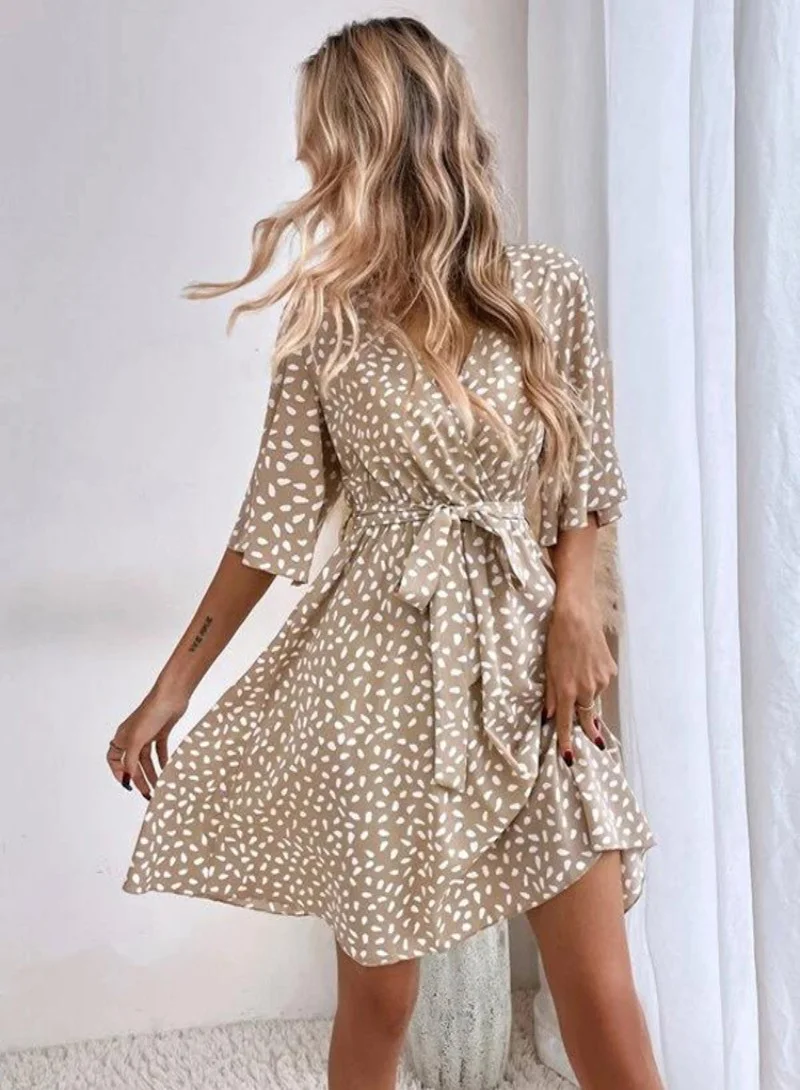 يونيكي Brown Animal Printed Fit  Flare Mini Dress