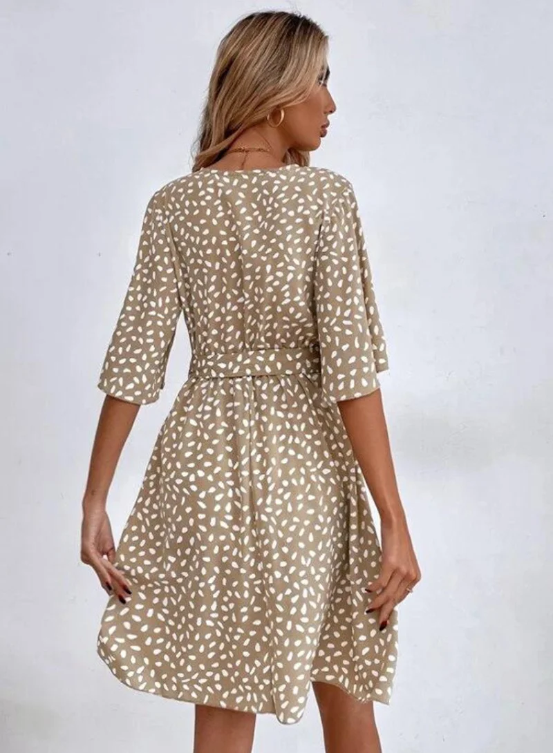 يونيكي Brown Animal Printed Fit  Flare Mini Dress