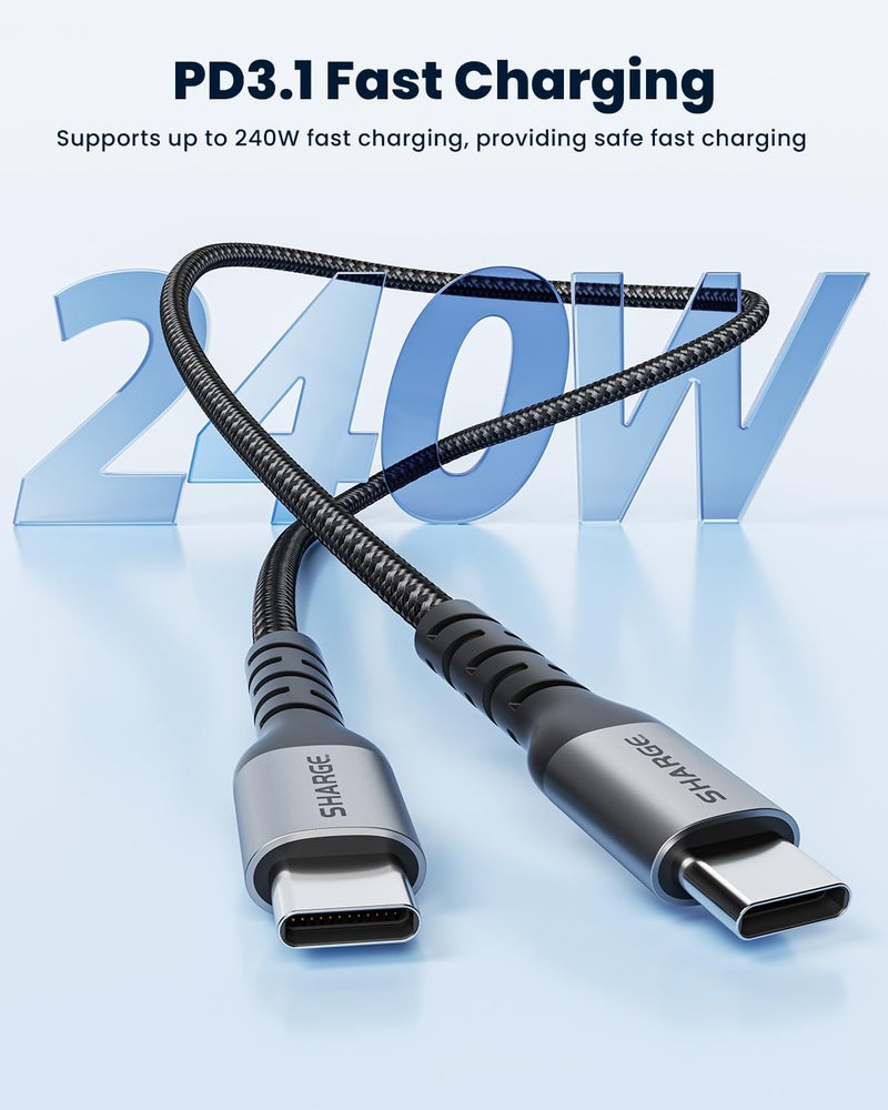 شارج كابل شحن سريع من بقدرة 240 واط من نوع USB-C، طول 4.9 قدم مضفر، مع تقنية PD3.1، فائق المتانة لأجهزة الكمبيوتر المحمولة والهواتف الذكية والأجهزة اللوحية و Steam Deck و Switch والمزيد - Image 2