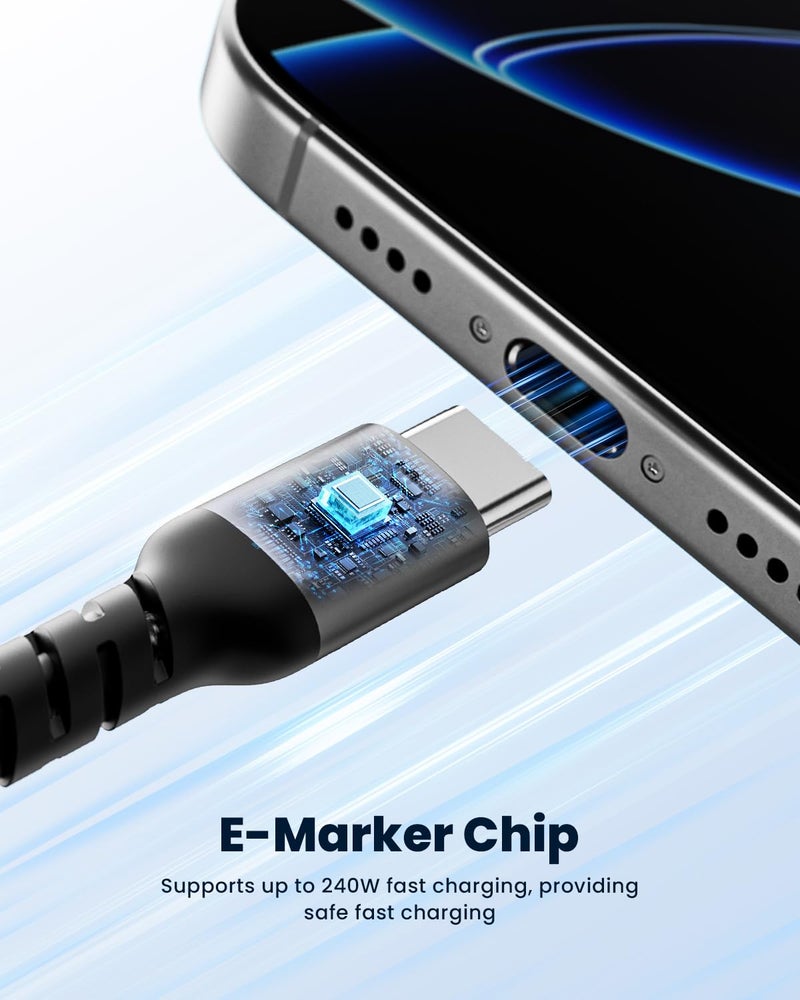 شارج كابل شحن سريع من بقدرة 240 واط من نوع USB-C، طول 4.9 قدم مضفر، مع تقنية PD3.1، فائق المتانة لأجهزة الكمبيوتر المحمولة والهواتف الذكية والأجهزة اللوحية و Steam Deck و Switch والمزيد - Image 4