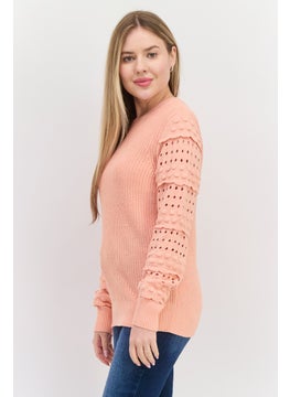 INC Women Round Neck Long Sleeve Textured Sweater, Peach  - Image 2