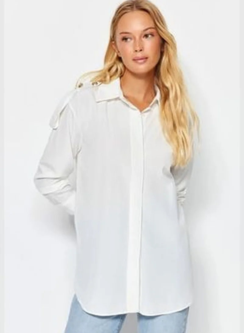 trendyol Ecru Shoulder Detailed Oversized Woven Shirt TWOAW24GO00056