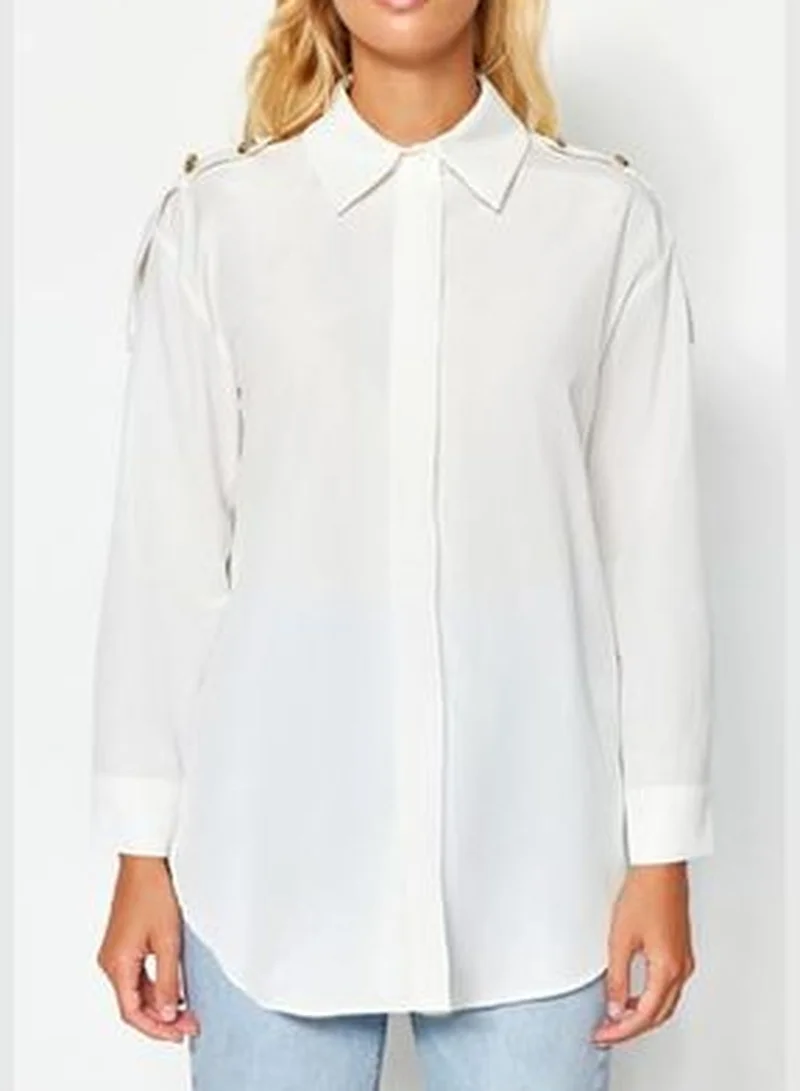 trendyol Ecru Shoulder Detailed Oversized Woven Shirt TWOAW24GO00056