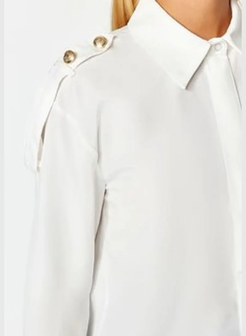 trendyol Ecru Shoulder Detailed Oversized Woven Shirt TWOAW24GO00056