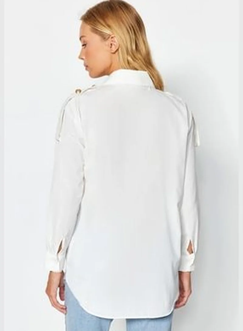trendyol Ecru Shoulder Detailed Oversized Woven Shirt TWOAW24GO00056