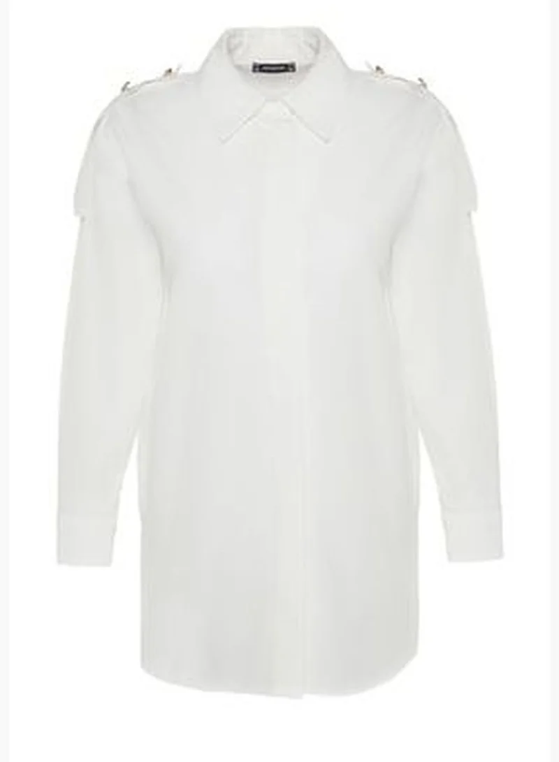 trendyol Ecru Shoulder Detailed Oversized Woven Shirt TWOAW24GO00056
