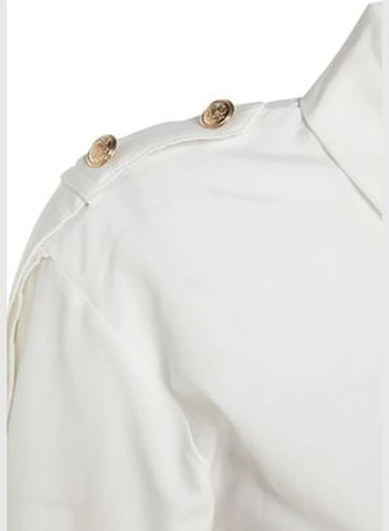 trendyol Ecru Shoulder Detailed Oversized Woven Shirt TWOAW24GO00056