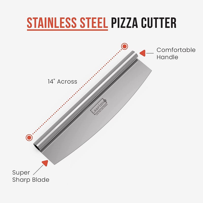 Lsarimo 14 inch Pizza Cutter Rocker Knife with Super Sharp Stainless Steel Blade Pizza Slicer Knife Pizza Making Tools Oven Accessories Dishwasher Safe Silver - Image 5
