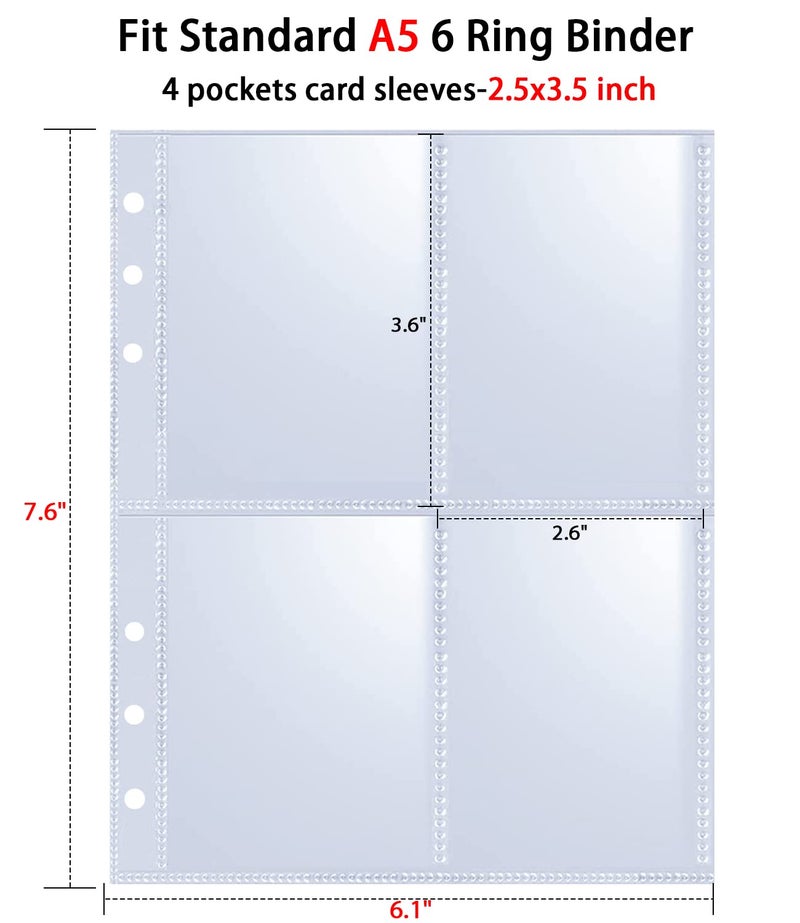 WITHYU 80 Pack 640 Pockets 6 Ring A5 Binder Sleeves,2.5x3.5 Inch Trading Card Sleeves,Double-Sided 4 Pocket Page Protector,Ultra-Clear Kpop Photocard Sheets,Card Sleeve Pages for Game Cards,Photocard - Image 5