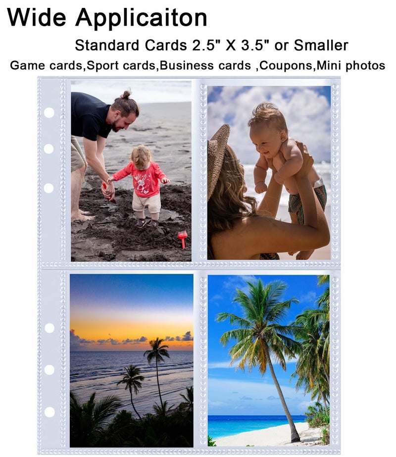 WITHYU 80 Pack 640 Pockets 6 Ring A5 Binder Sleeves,2.5x3.5 Inch Trading Card Sleeves,Double-Sided 4 Pocket Page Protector,Ultra-Clear Kpop Photocard Sheets,Card Sleeve Pages for Game Cards,Photocard - Image 4