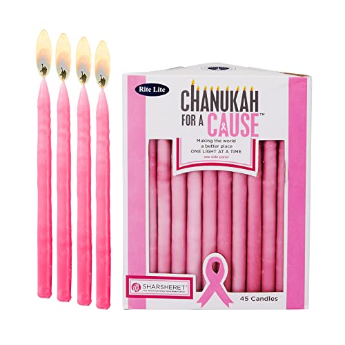 Rite Lite Chanukah for a Cause Pink Hanukkah Candles for Sharsheret - Bulk Pack of 45 - Decorative & Fits Most Menorahs Dripless Jewish Holiday Party Favors Accessories Decorations. - Image 1
