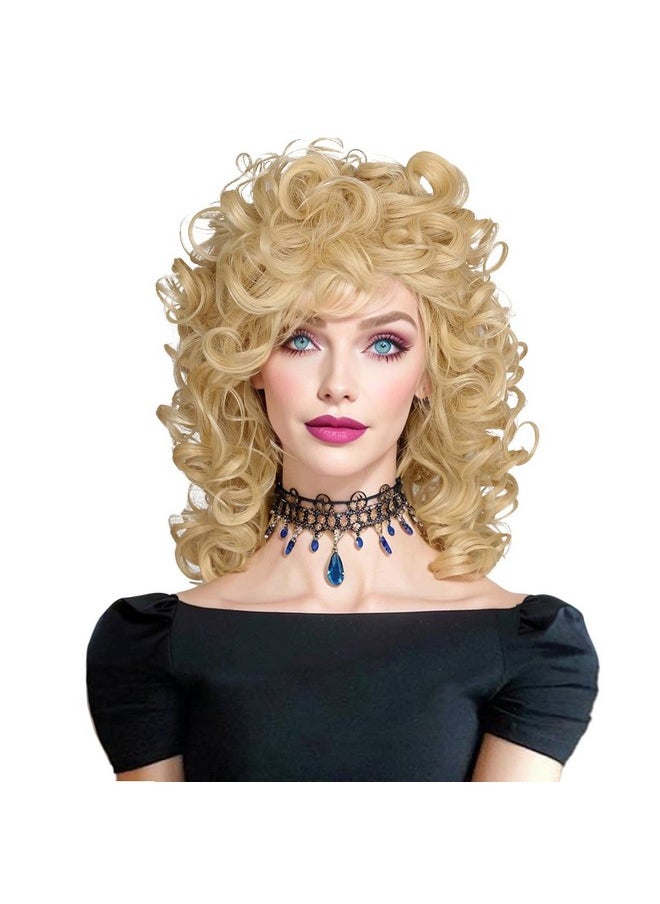 ColorGround Medium Long Curly Blonde 80S Rocker Wig For Women  - Image 1