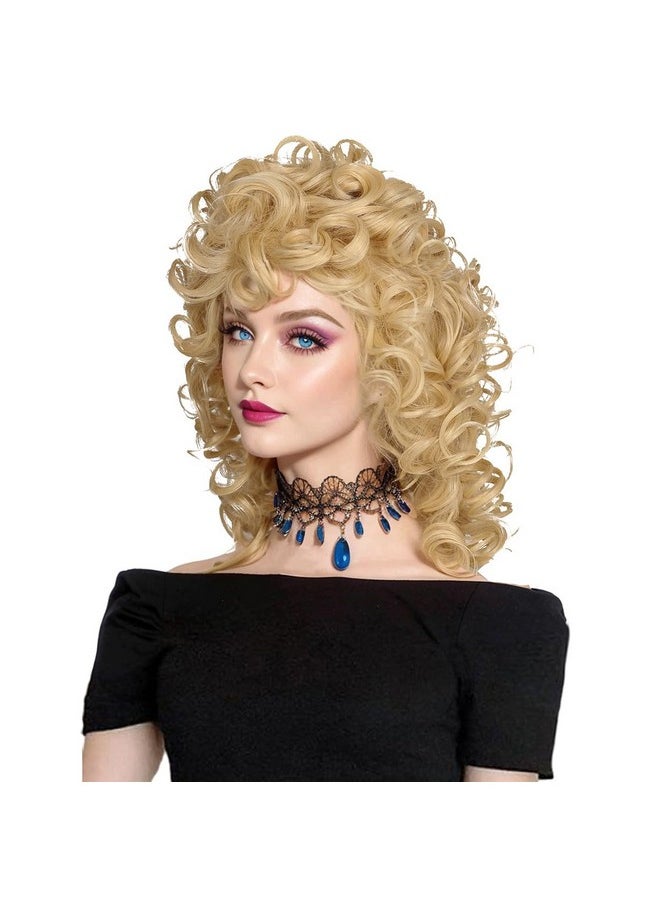 ColorGround Medium Long Curly Blonde 80S Rocker Wig For Women  - Image 3