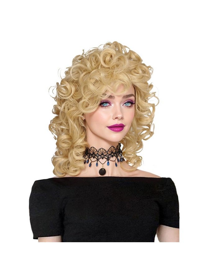 ColorGround Medium Long Curly Blonde 80S Rocker Wig For Women  - Image 4