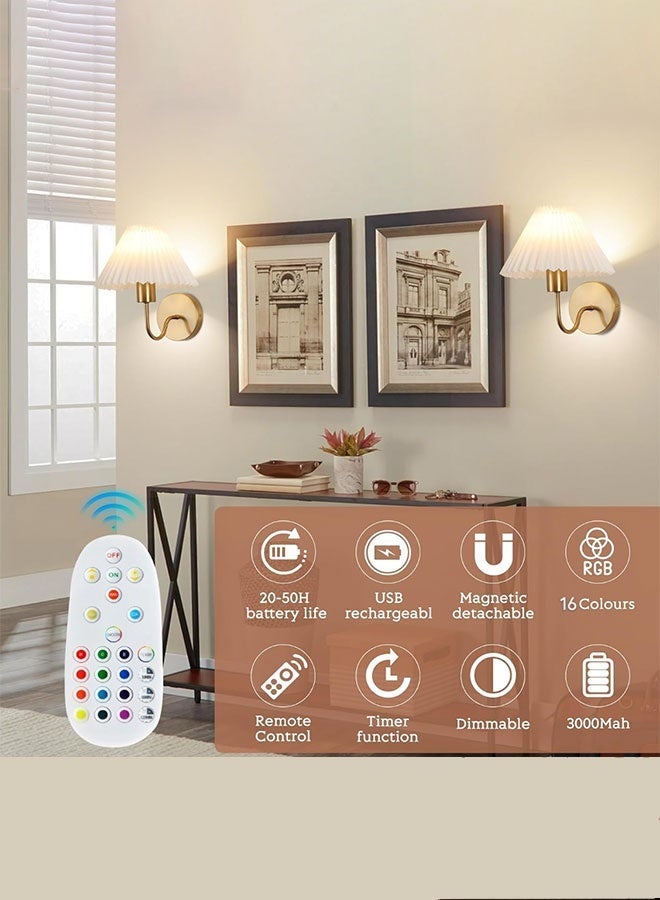 Versatile Wireless Wall Sconces 2Pcs with Fabric Lampshade RGB Lighting, Adjustable Brightness & Easy Installation - Image 3