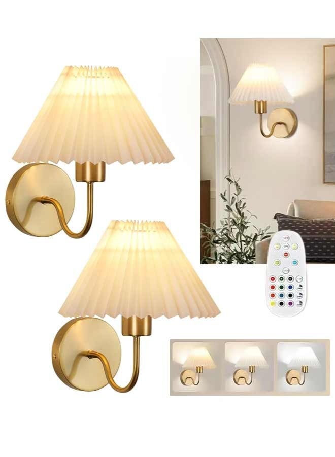 Versatile Wireless Wall Sconces 2Pcs with Fabric Lampshade RGB Lighting, Adjustable Brightness & Easy Installation - Image 1
