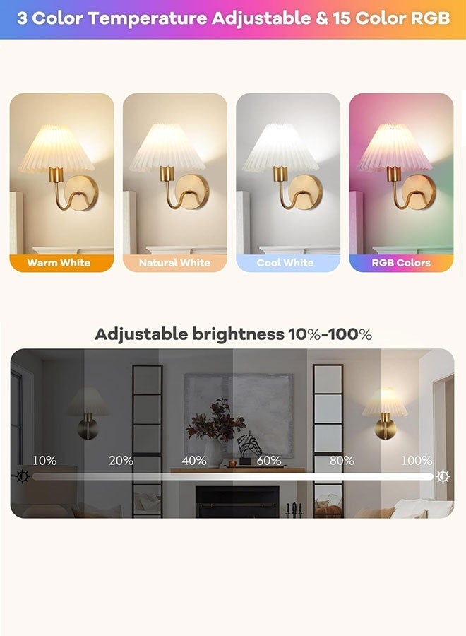 Versatile Wireless Wall Sconces 2Pcs with Fabric Lampshade RGB Lighting, Adjustable Brightness & Easy Installation - Image 4