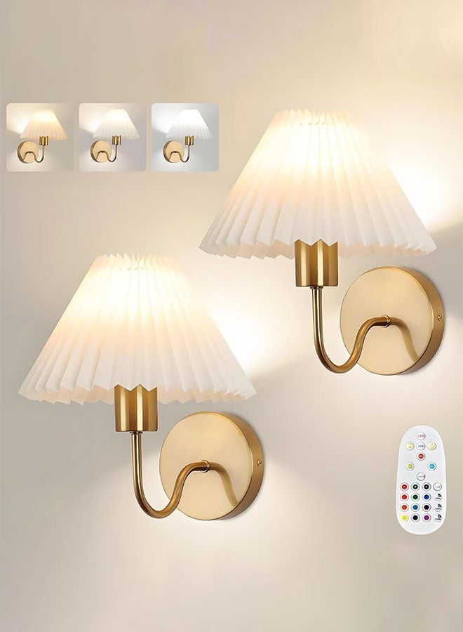 Versatile Wireless Wall Sconces 2Pcs with Fabric Lampshade RGB Lighting, Adjustable Brightness & Easy Installation - Image 2