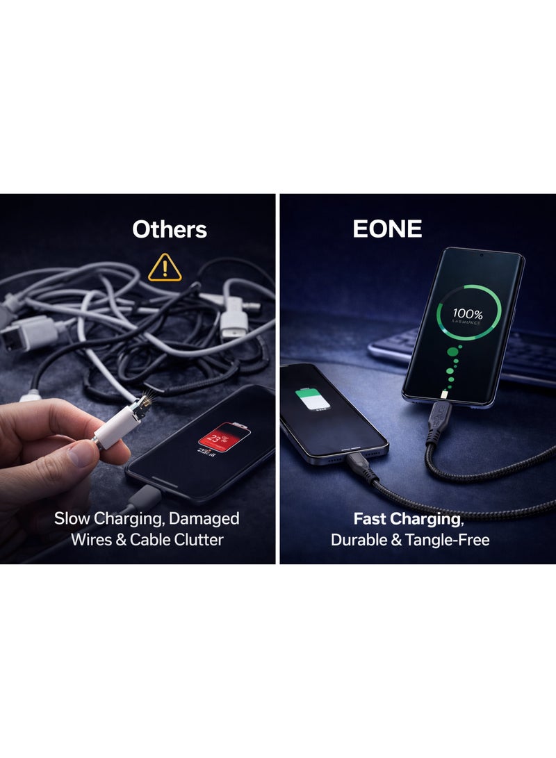 EONE USB-A to USB-C Cable 1.2M Fast Charging Data Cable Nylon Braided Type C Cable for iPhone 15 Samsung Android Phones Tablet Charging Sync – Black - Image 5