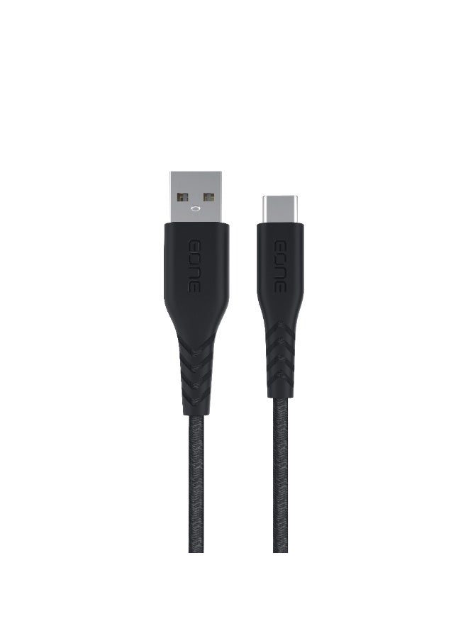 EONE USB-A to USB-C Cable 1.2M Fast Charging Data Cable Nylon Braided Type C Cable for iPhone 15 Samsung Android Phones Tablet Charging Sync – Black - Image 1