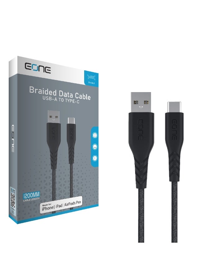 EONE USB-A to USB-C Cable 1.2M Fast Charging Data Cable Nylon Braided Type C Cable for iPhone 15 Samsung Android Phones Tablet Charging Sync – Black - Image 2
