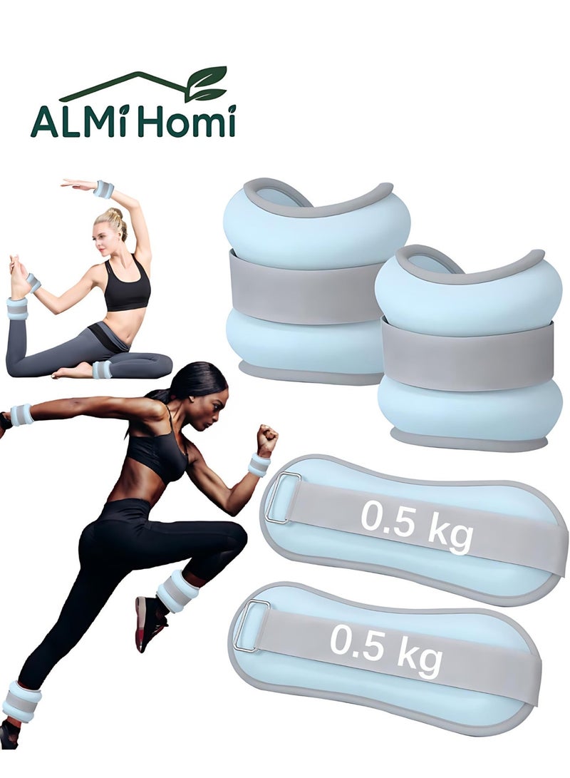 ALMiHomi Soft Ankle Weights Wrist Weights – 0.5kg Each (1 Pair), Adjustable Sandbag Fitness Weights for Women, Walking, Yoga, Home Workout & Slimming – Comfortable & Breathable Design - Image 1