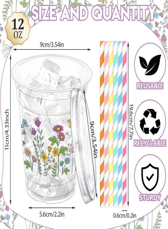 ZCPTZ 100 Sets Wildflower Plastic Cups with Straws & Lids 12 oz Floral Drinking Cups Flower Spring Disposable Cup for Wildflower Party Baby Shower Birthday Supplies - Image 2