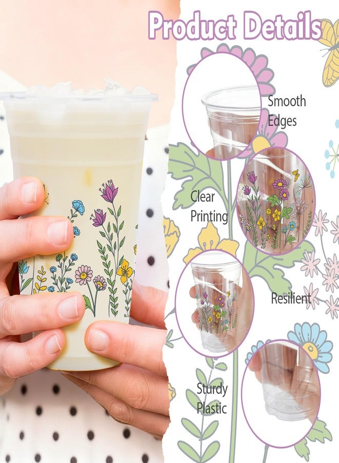 ZCPTZ 100 Sets Wildflower Plastic Cups with Straws & Lids 12 oz Floral Drinking Cups Flower Spring Disposable Cup for Wildflower Party Baby Shower Birthday Supplies - Image 5
