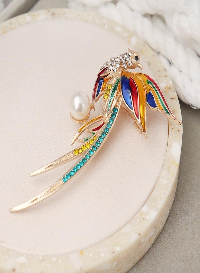 Cykdohy Sparkling Rhinestone Phoenix Bird Pearl Brooch Pin for Women Colorful Crystal Enamel Feather Animal Brooches Cute Lapel Pins Clothing Scarf Shawl Sweater Clip Costume Jewelry Badge Gift for Mom Wife - Image 4