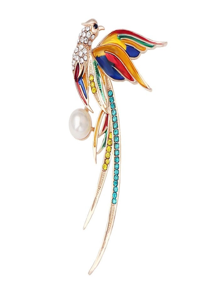 Cykdohy Sparkling Rhinestone Phoenix Bird Pearl Brooch Pin for Women Colorful Crystal Enamel Feather Animal Brooches Cute Lapel Pins Clothing Scarf Shawl Sweater Clip Costume Jewelry Badge Gift for Mom Wife - Image 1