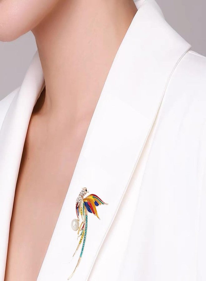 Cykdohy Sparkling Rhinestone Phoenix Bird Pearl Brooch Pin for Women Colorful Crystal Enamel Feather Animal Brooches Cute Lapel Pins Clothing Scarf Shawl Sweater Clip Costume Jewelry Badge Gift for Mom Wife - Image 2