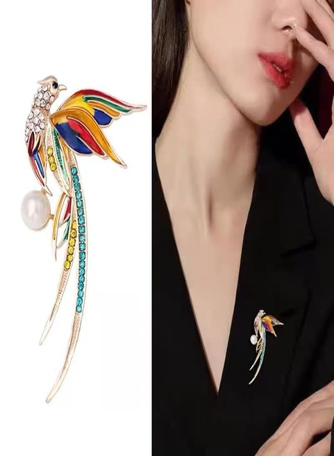 Cykdohy Sparkling Rhinestone Phoenix Bird Pearl Brooch Pin for Women Colorful Crystal Enamel Feather Animal Brooches Cute Lapel Pins Clothing Scarf Shawl Sweater Clip Costume Jewelry Badge Gift for Mom Wife - Image 3