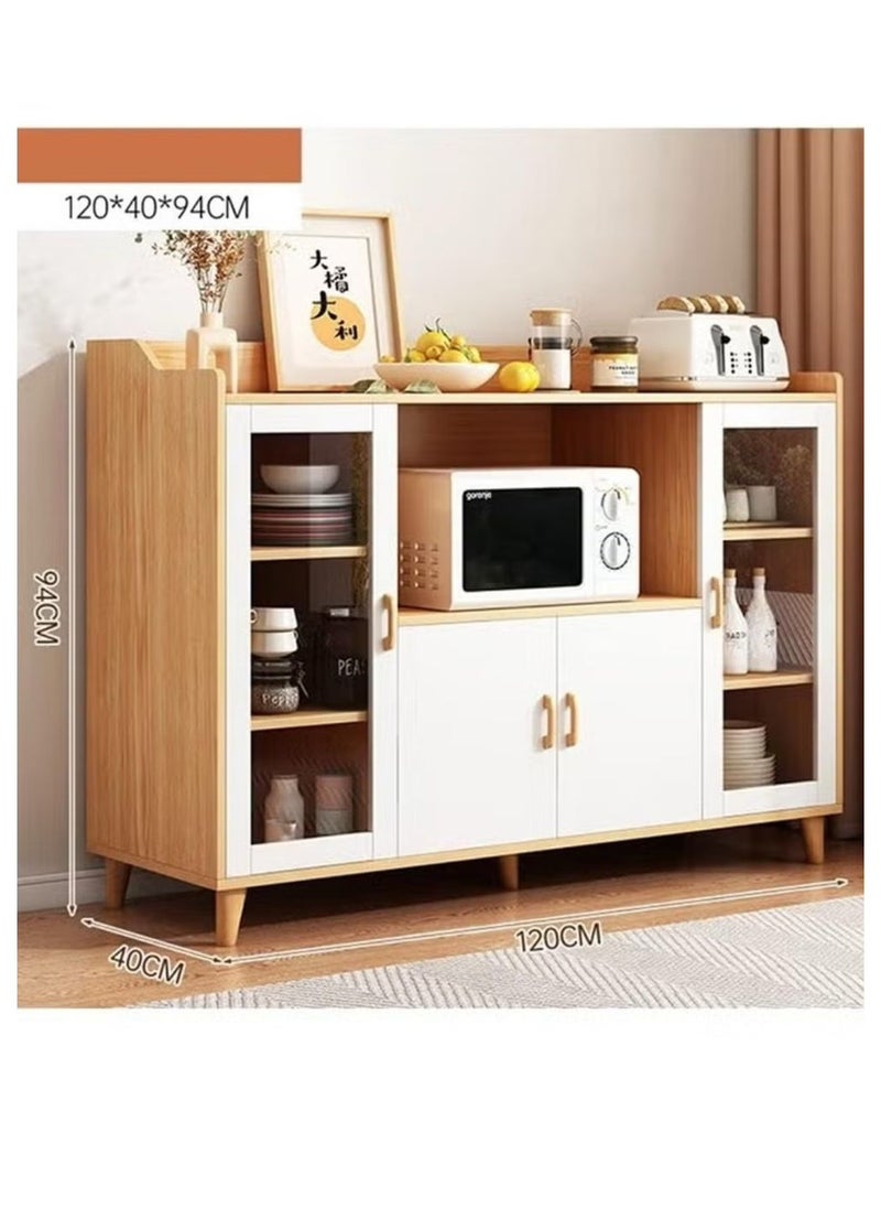 Coffee Corner Cabinet for Living Room or Office with Doors, Drawers and Microwave Holder, Large Surface for Coffee Machine, Cups, Antiques and Plants, Entryway Side Cabinet
