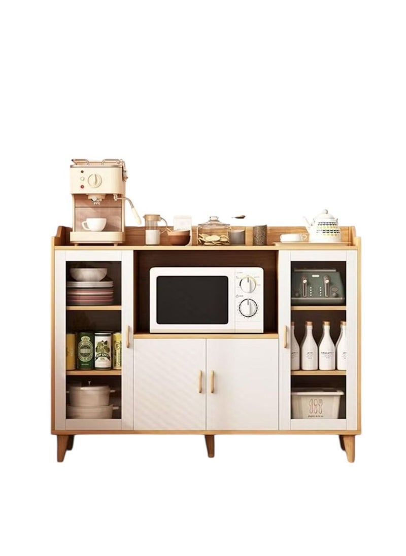 Coffee Corner Cabinet for Living Room or Office with Doors, Drawers and Microwave Holder, Large Surface for Coffee Machine, Cups, Antiques and Plants, Entryway Side Cabinet