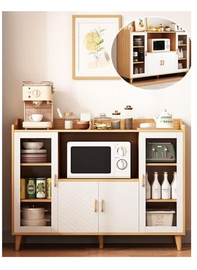Coffee Corner Cabinet for Living Room or Office with Doors, Drawers and Microwave Holder, Large Surface for Coffee Machine, Cups, Antiques and Plants, Entryway Side Cabinet