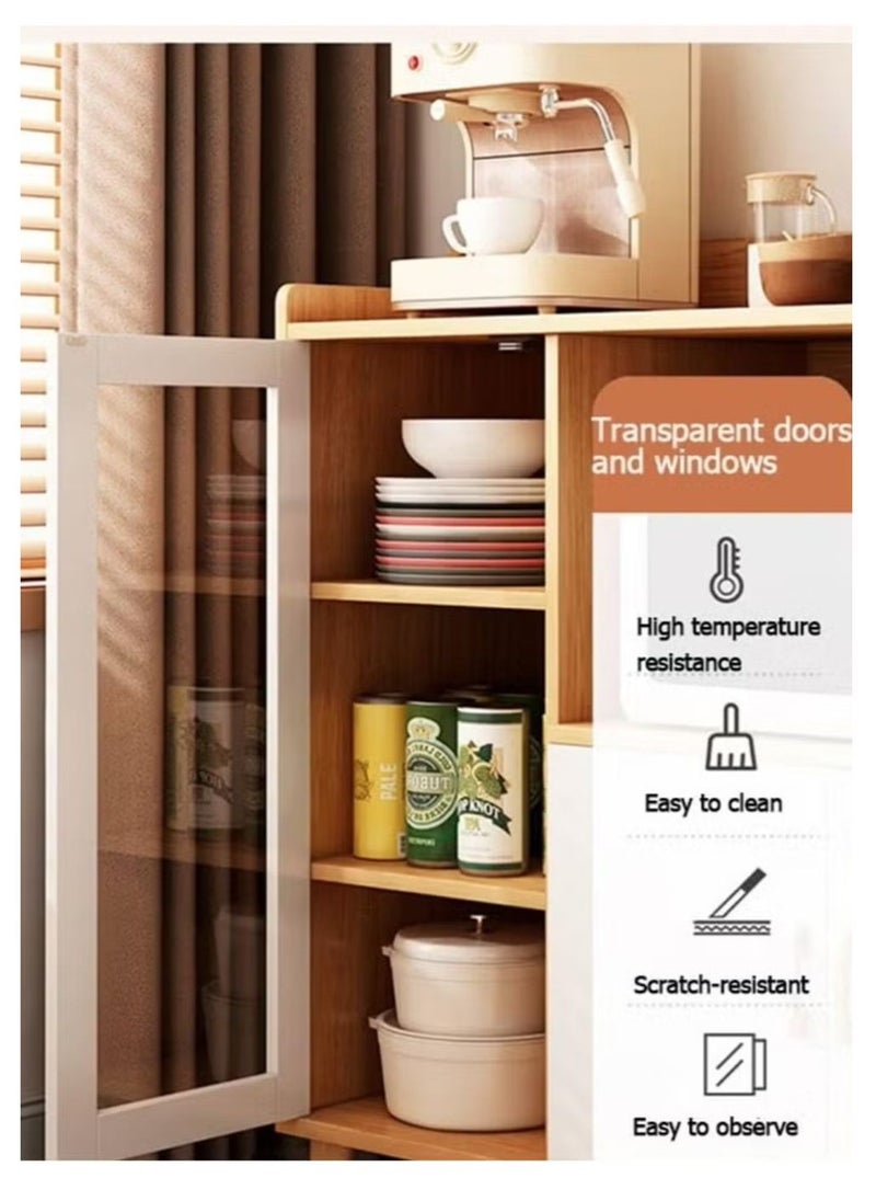 Coffee Corner Cabinet for Living Room or Office with Doors, Drawers and Microwave Holder, Large Surface for Coffee Machine, Cups, Antiques and Plants, Entryway Side Cabinet