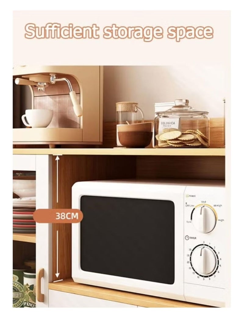 Coffee Corner Cabinet for Living Room or Office with Doors, Drawers and Microwave Holder, Large Surface for Coffee Machine, Cups, Antiques and Plants, Entryway Side Cabinet
