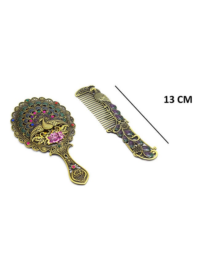 immatgar immatgar pharaonic Peafowl makeup pocket mirror with comb ancient Egyptian souvenirs gifts for women and mother from Egypt (Peafowl 3 - Yellow - 13.5 CM Tall)  - Image 2