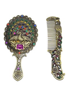 immatgar immatgar pharaonic Peafowl makeup pocket mirror with comb ancient Egyptian souvenirs gifts for women and mother from Egypt (Peafowl 3 - Yellow - 13.5 CM Tall)  - Image 1