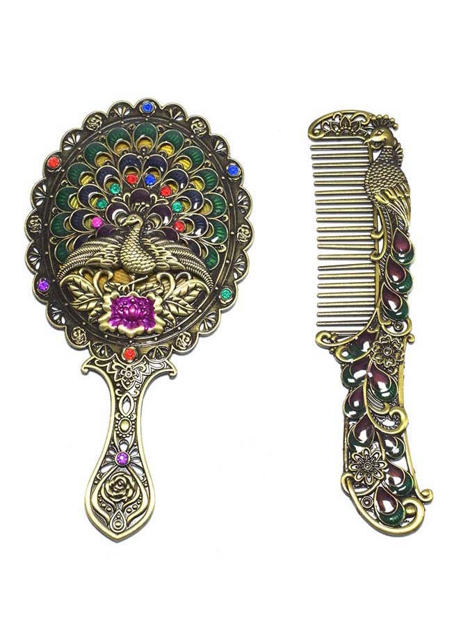 immatgar immatgar pharaonic Peafowl makeup pocket mirror with comb ancient Egyptian souvenirs gifts for women and mother from Egypt (Peafowl 3 - Yellow - 13.5 CM Tall)  - Image 1