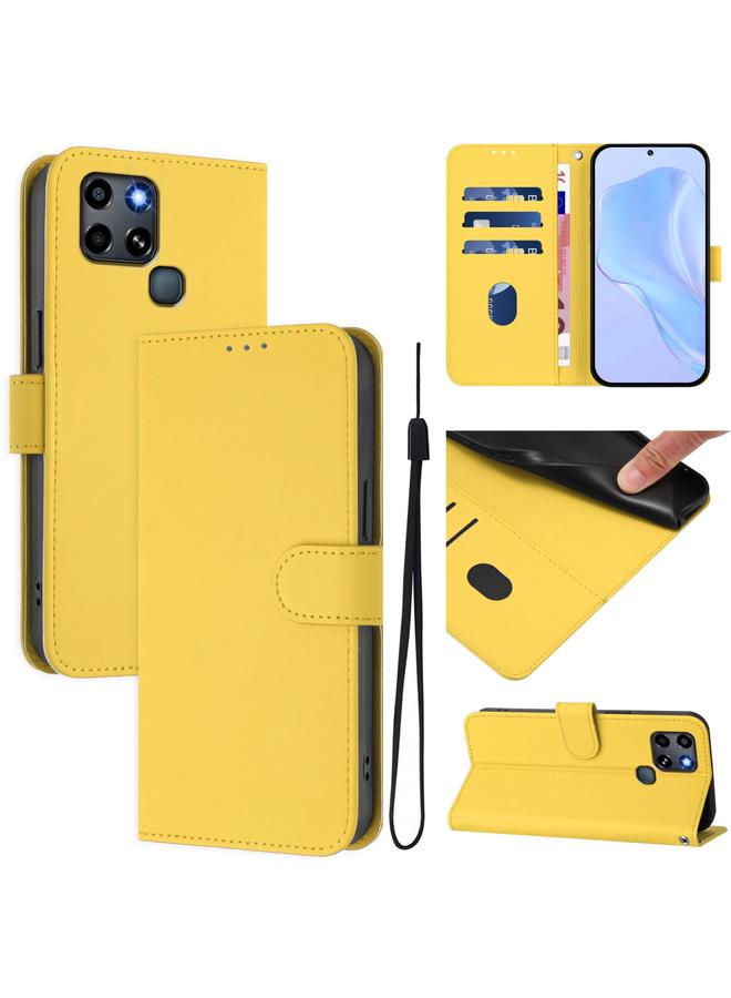 Zaboon Case For Infinix Smart 6 / 6 Plus Skin Feel Solid Color Leather Phone Case with Lanyard - Image 1