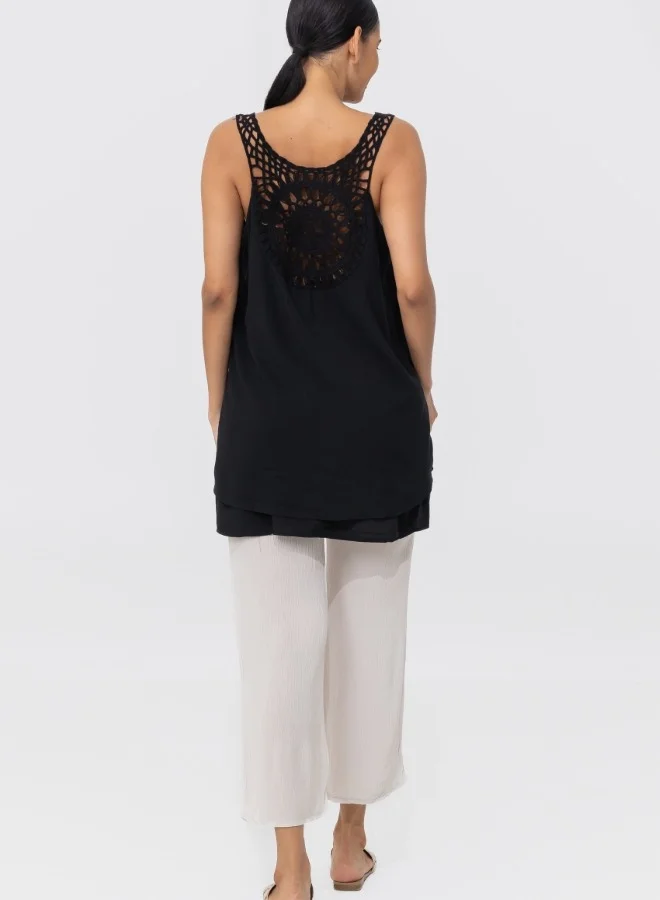 هايليز Sleeveless Layered Asymmetrical Hem Tunic Top - Black