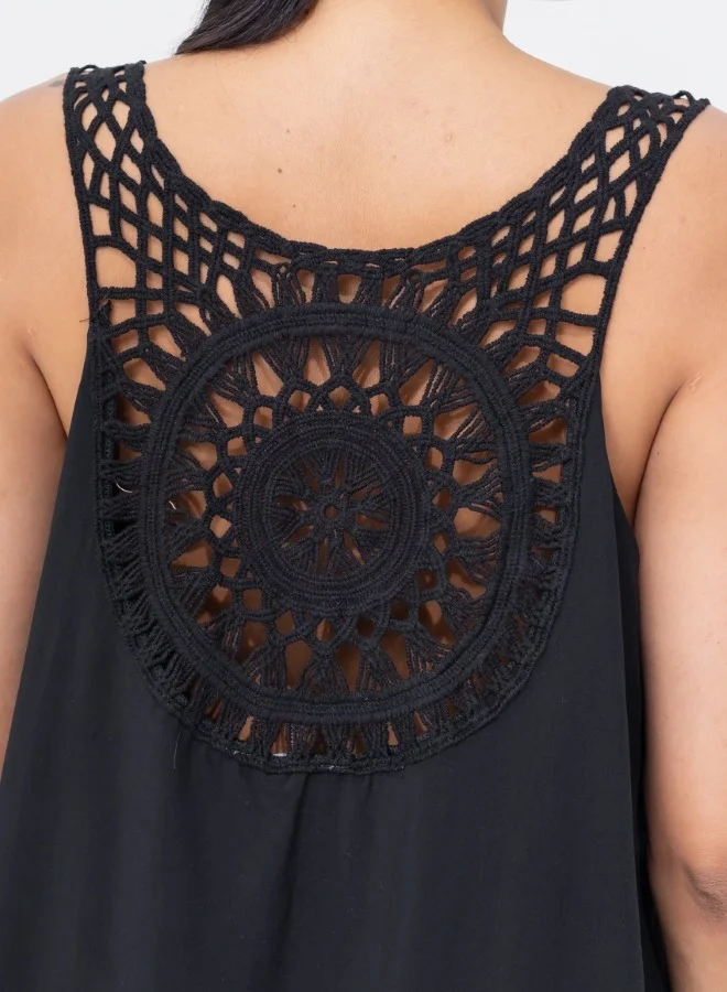 هايليز Sleeveless Layered Asymmetrical Hem Tunic Top - Black