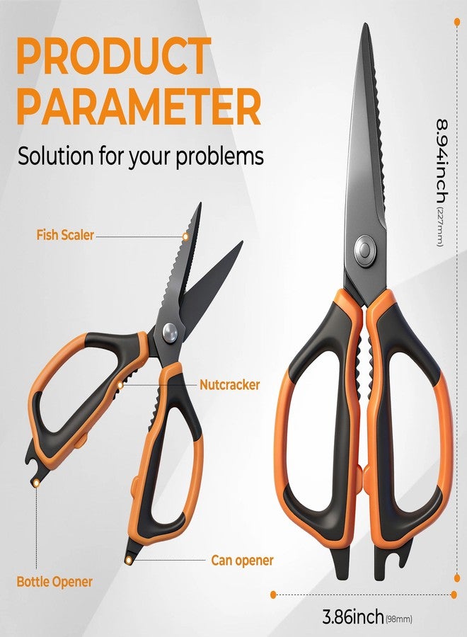 ANSHEE All Purpose Kitchen Scissors, Durable Stainless Steel Food Cooking Shears, Built-in Bottle Opener, Soft Grip Comfort Handle, Dishwasher Safe, Ideal Kitchen Gifts orange 1pack - Image 2