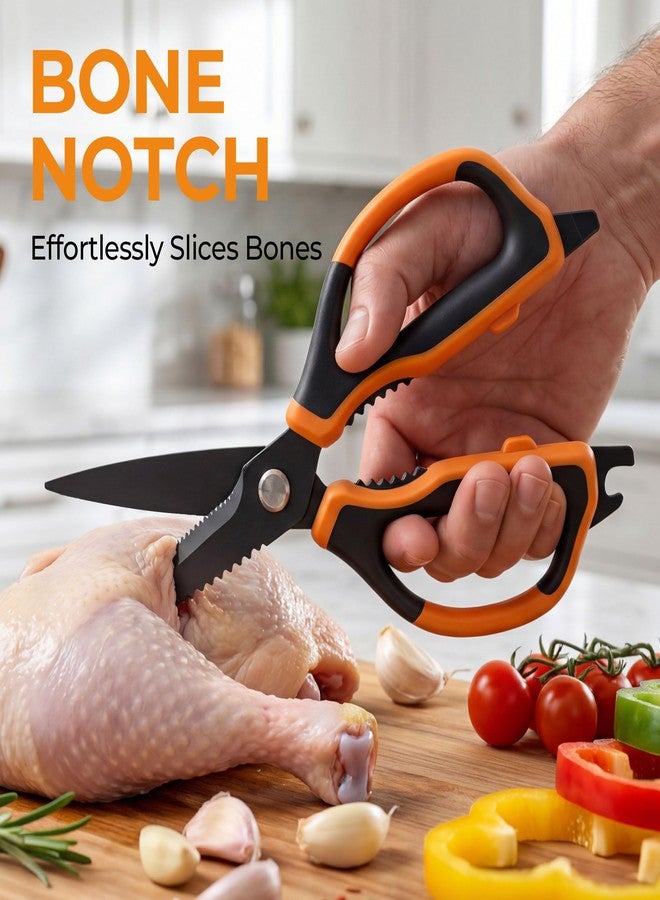 ANSHEE All Purpose Kitchen Scissors, Durable Stainless Steel Food Cooking Shears, Built-in Bottle Opener, Soft Grip Comfort Handle, Dishwasher Safe, Ideal Kitchen Gifts orange 1pack - Image 3