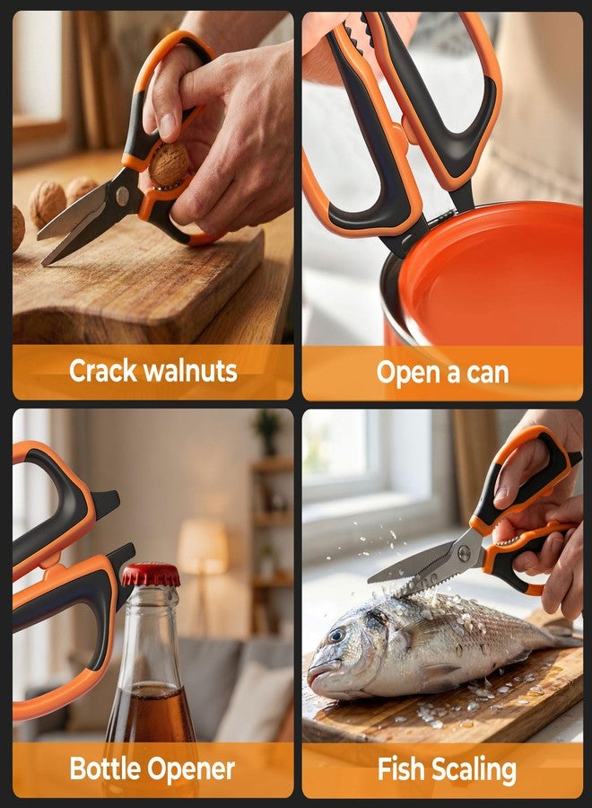 ANSHEE All Purpose Kitchen Scissors, Durable Stainless Steel Food Cooking Shears, Built-in Bottle Opener, Soft Grip Comfort Handle, Dishwasher Safe, Ideal Kitchen Gifts orange 1pack - Image 5